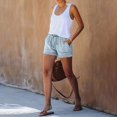 thumbnail image 5 of Nestiefly Womens Lightweight Shorts Casual Baggy Trendy Hot Pants Elastic Waist Drawstring Comfy Shorts with Pockets Light Blue S, 5 of 8