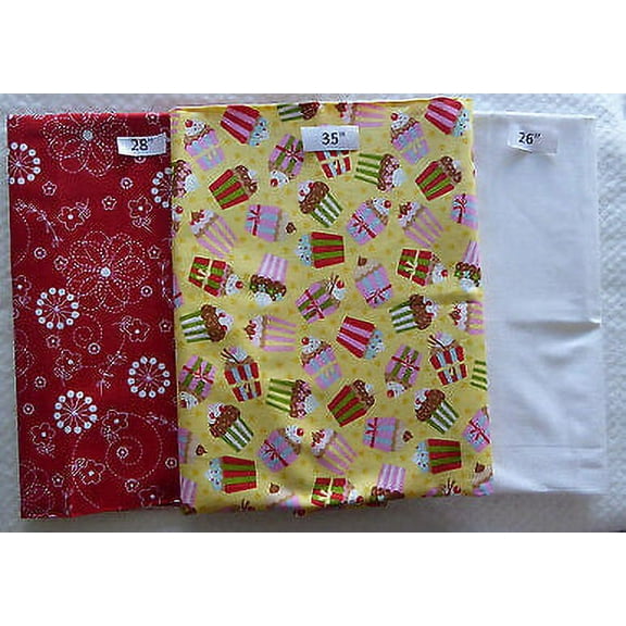 Cupcakes Yellow Red  White Cotton Fabric Bundle Last of the Best 2 Yds 17 inches