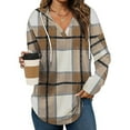 thumbnail image 2 of Womens Fashion Tops Plaid Hoodies Drawstring Pullover Oversized Tunic Sweatshirt Long SLeeve Shirts, 2 of 7