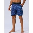 thumbnail image 2 of DARING DIVA Men's Elastic Waist Drawstring Hawaiian Print Athletic Swim Trunks 32 Blue, 2 of 6