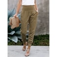 thumbnail image 4 of Split Hem Pants, Polyester Pocket Casual Pants Pure Color Washable  For Women For Daily Life Work Khaki M, 4 of 6