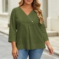 thumbnail image 4 of ClodeEU Women's V Neck 3/4 Flared Bell Sleeve Pleated Tunic Blouse,Casual Loose Plus Size Top Army Green,Women's Plus L, 4 of 7