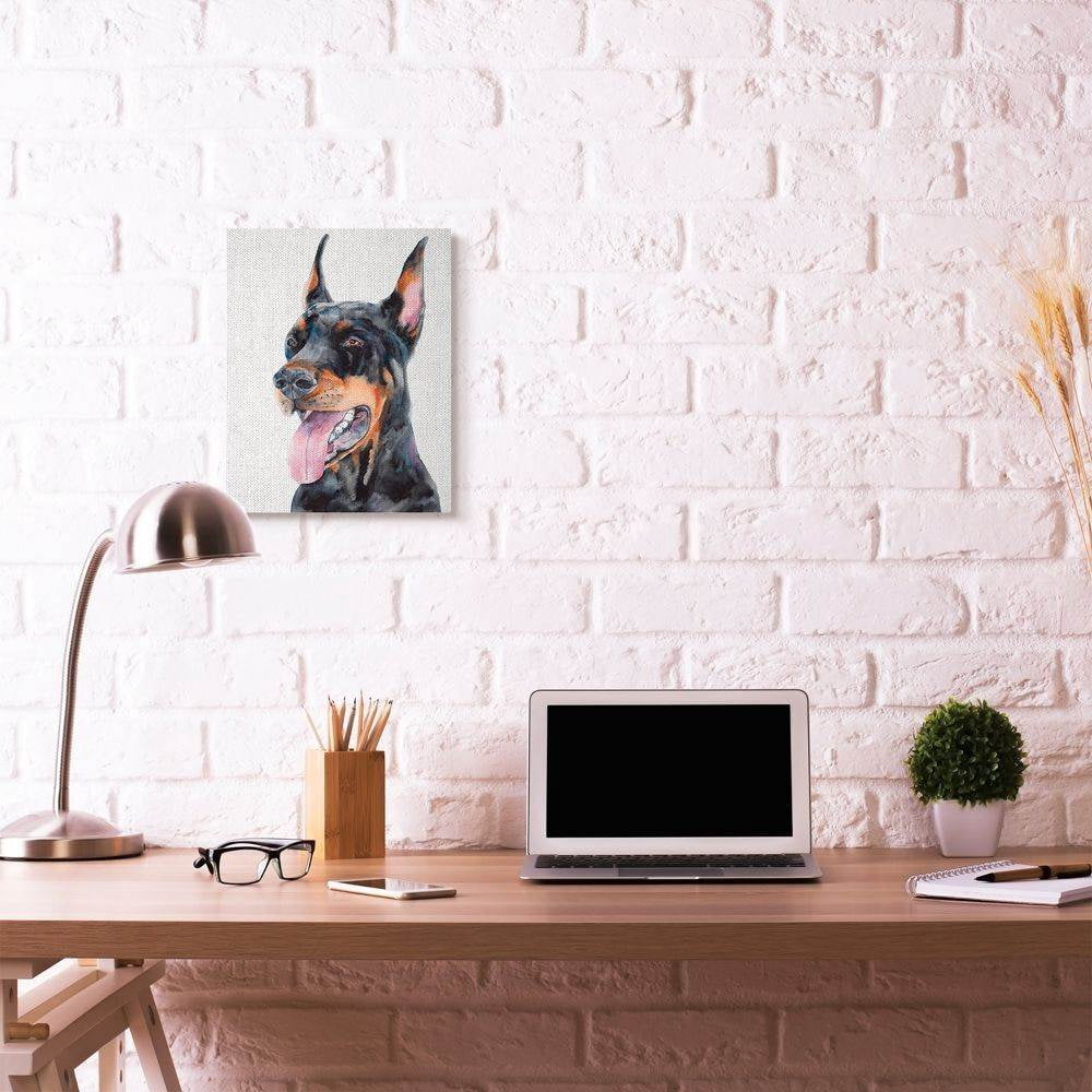 Stupell Industries Cute Doberman Dog Pet Animal Watercolor Painting Canvas Wall Art by George Dyachenko
