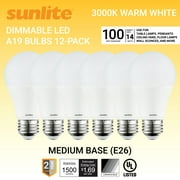 Sunlite LED A19 Super Bright Light Bulb, Dimmable 14 Watt (100W Equivalent), 1500 Lumens, Medium (E26) Base, UL Listed, 3000K Warm White, 6 Pack