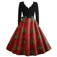 thumbnail image 3 of Women's Casual Fashion Christmas Holiday Print V-neck Vintage Dress for Retro Style and Party Occasions, Comfortable Women's Long Sleeve Holiday Dress,Green,XL, 3 of 3