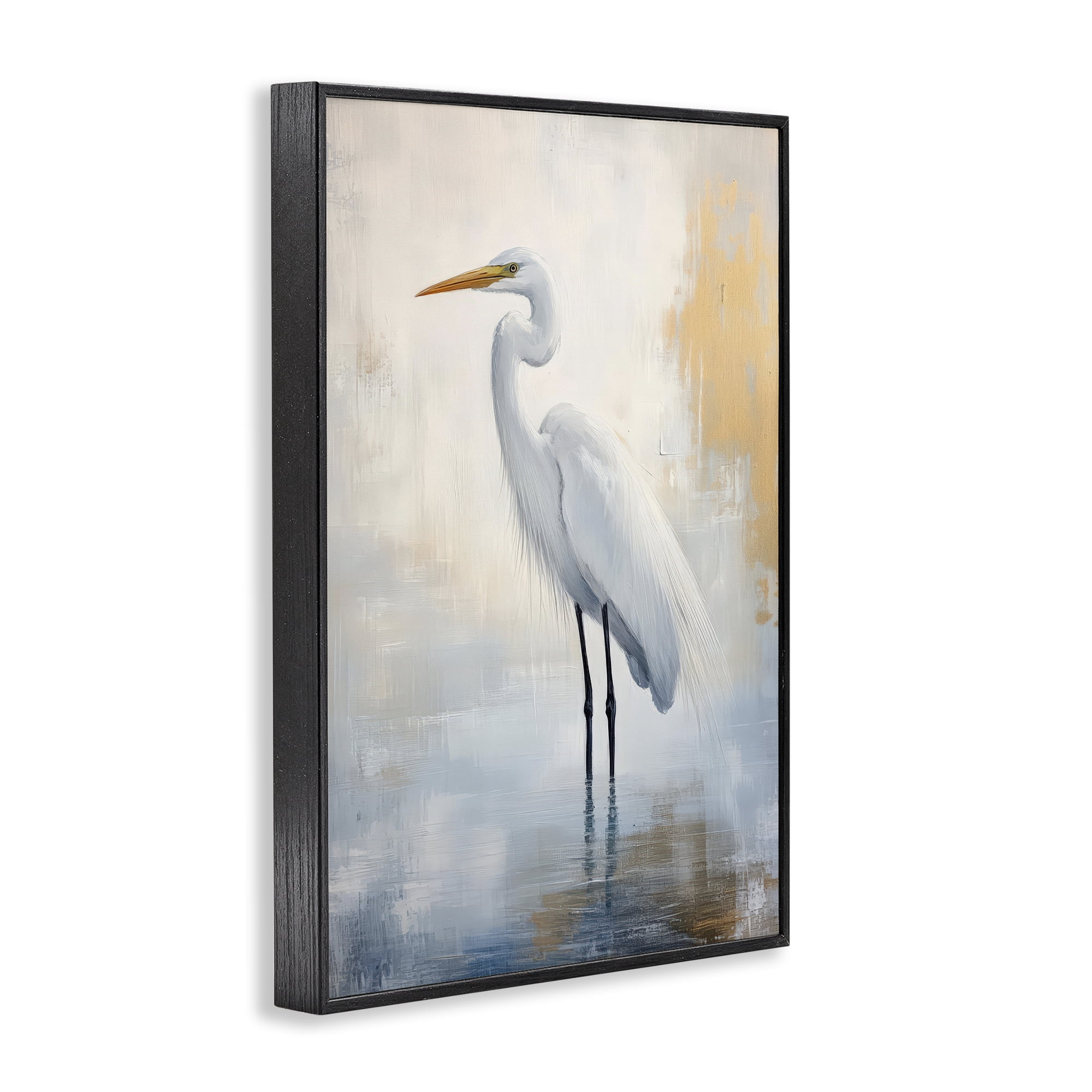 Stupell Industries Distressed Egret with Misty Reflection Black Framed Giclee Art, design by Petal Prints Design
