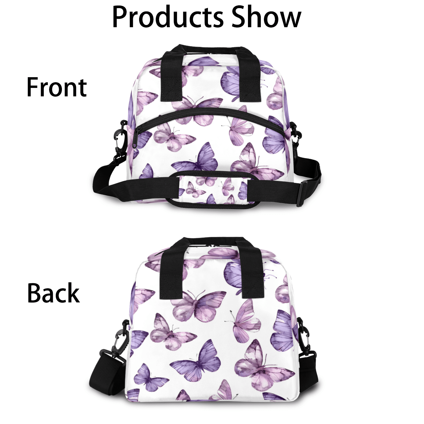 Herdesigns Butterfly Insulated Lunch Bag for Women Men Adults Large Reusable Lunch Box Leakproof Portable Cooler Tote Bags with Adjustable Shoulder Strap