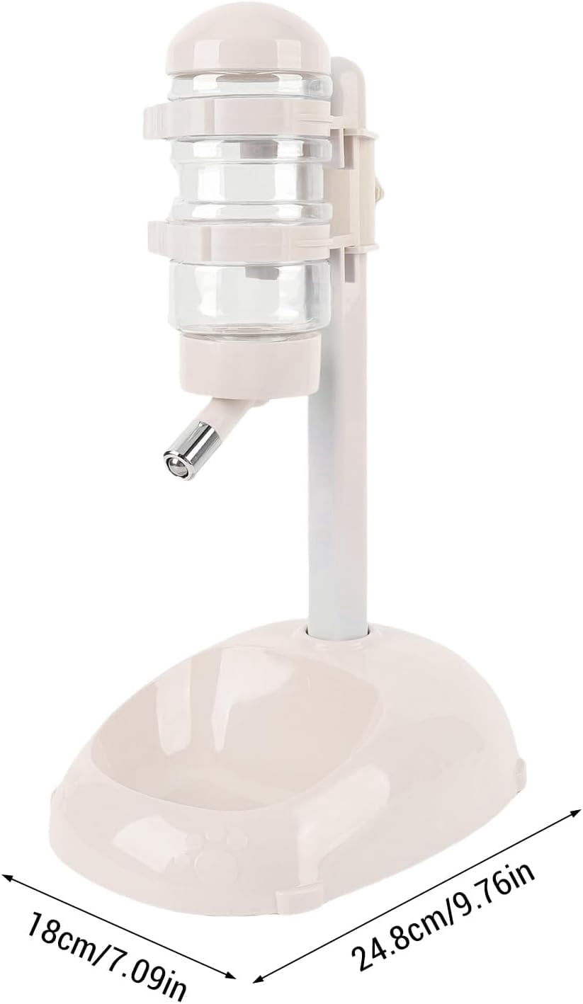 ABCISI Pet Standing Water Dispenser, Height Adjustable Automatic Water Feeder Food Feeder Bowl, 500ml Dog Water Bottle Dispenser, Dog Cat Feeding Water Bowl Set (Beige)