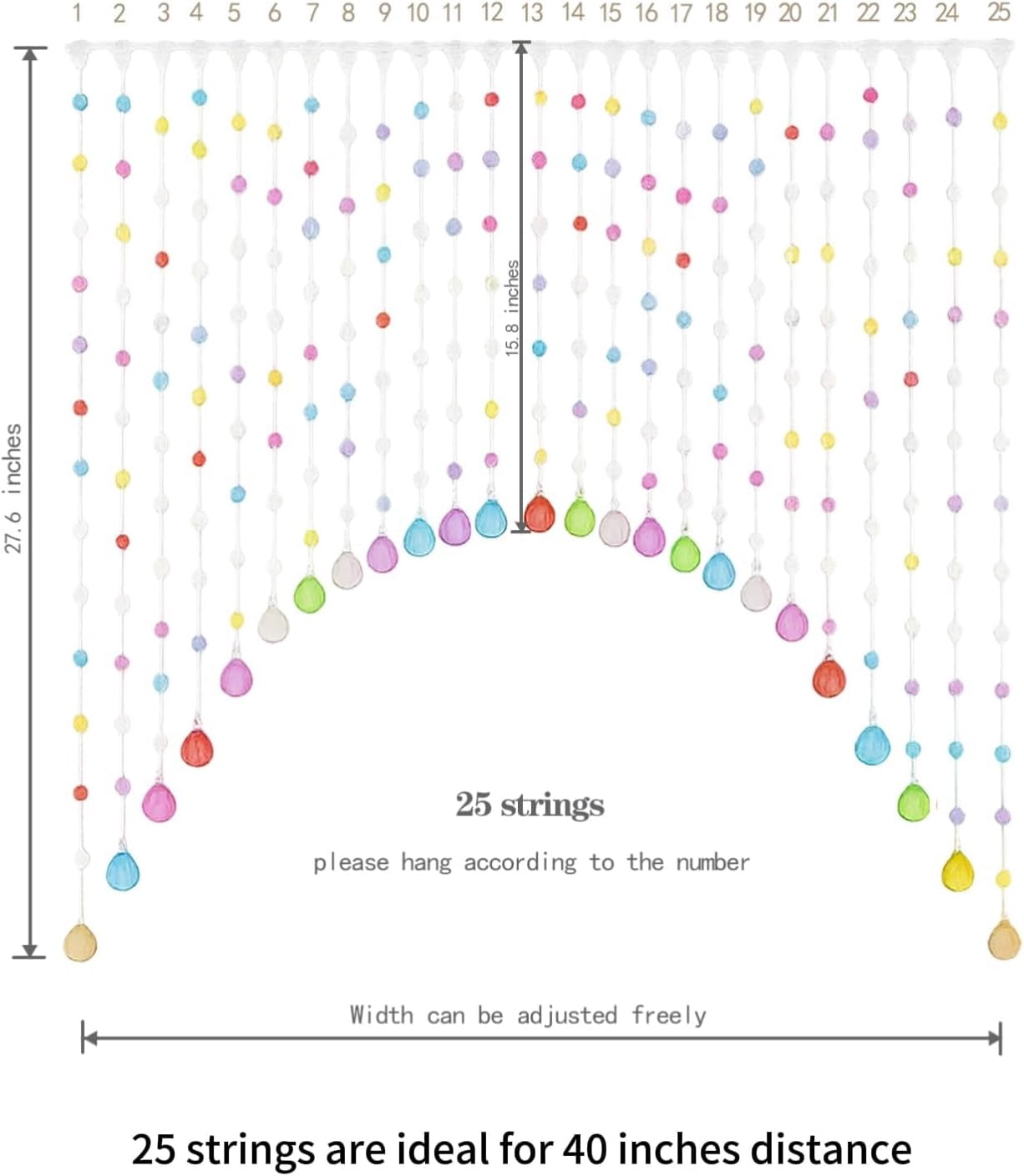 WarmHaven Crystal Beaded Curtain, Multicolor Hanging Door Decoration with Acrylic Balls, Rainbow String Room Divider (25 Strings)