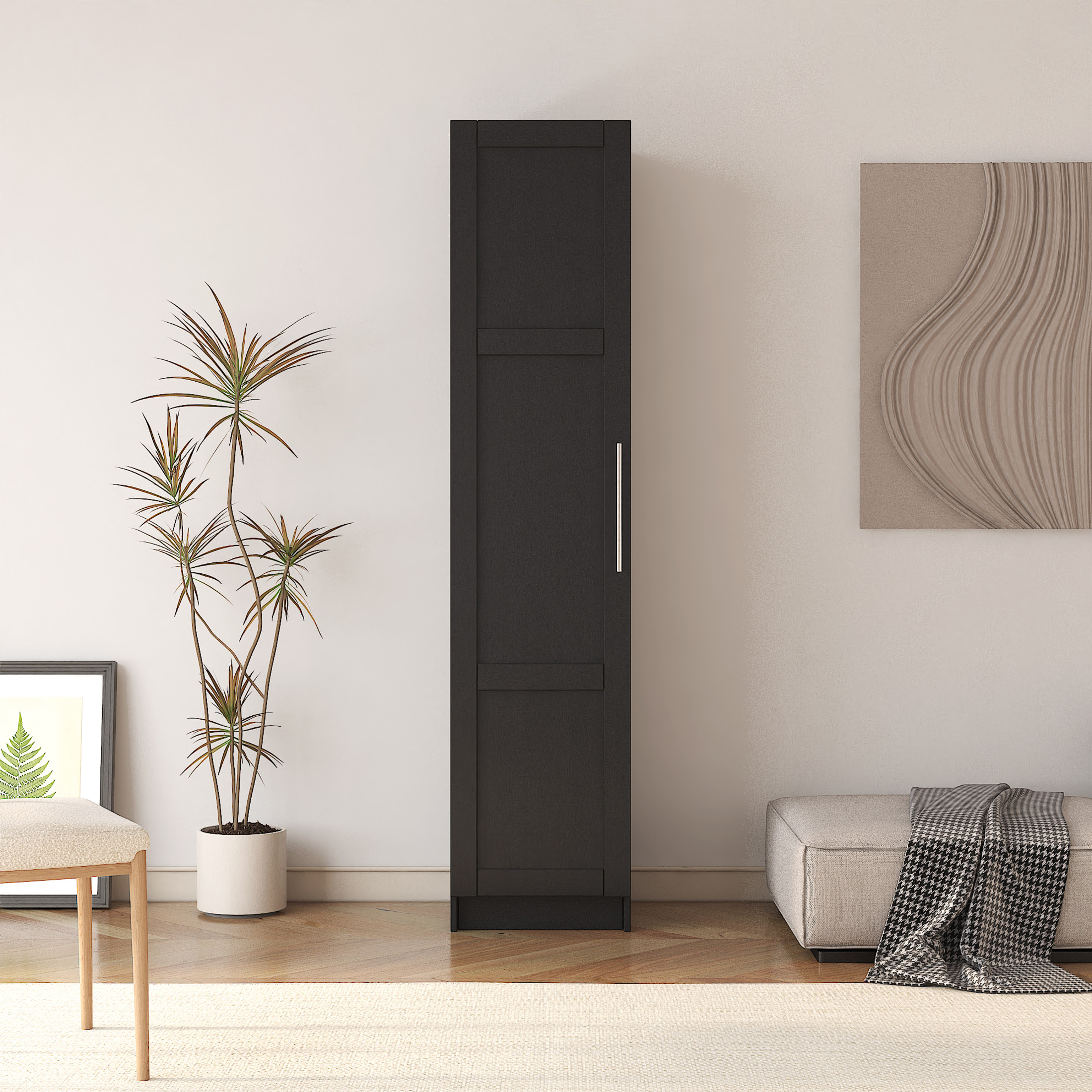 Noble House Divine 70.87" Wall-Mounted Storage Cabinet, Bathroom Stackable Tower, Minimal Slim Design, Black