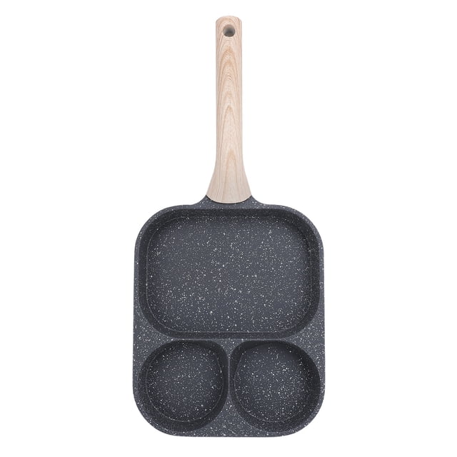 Egg Frying Pan Non Stick 3 Section Breakfast Cooking Pan for Steak Omelette Black with Heat Resistant Handle