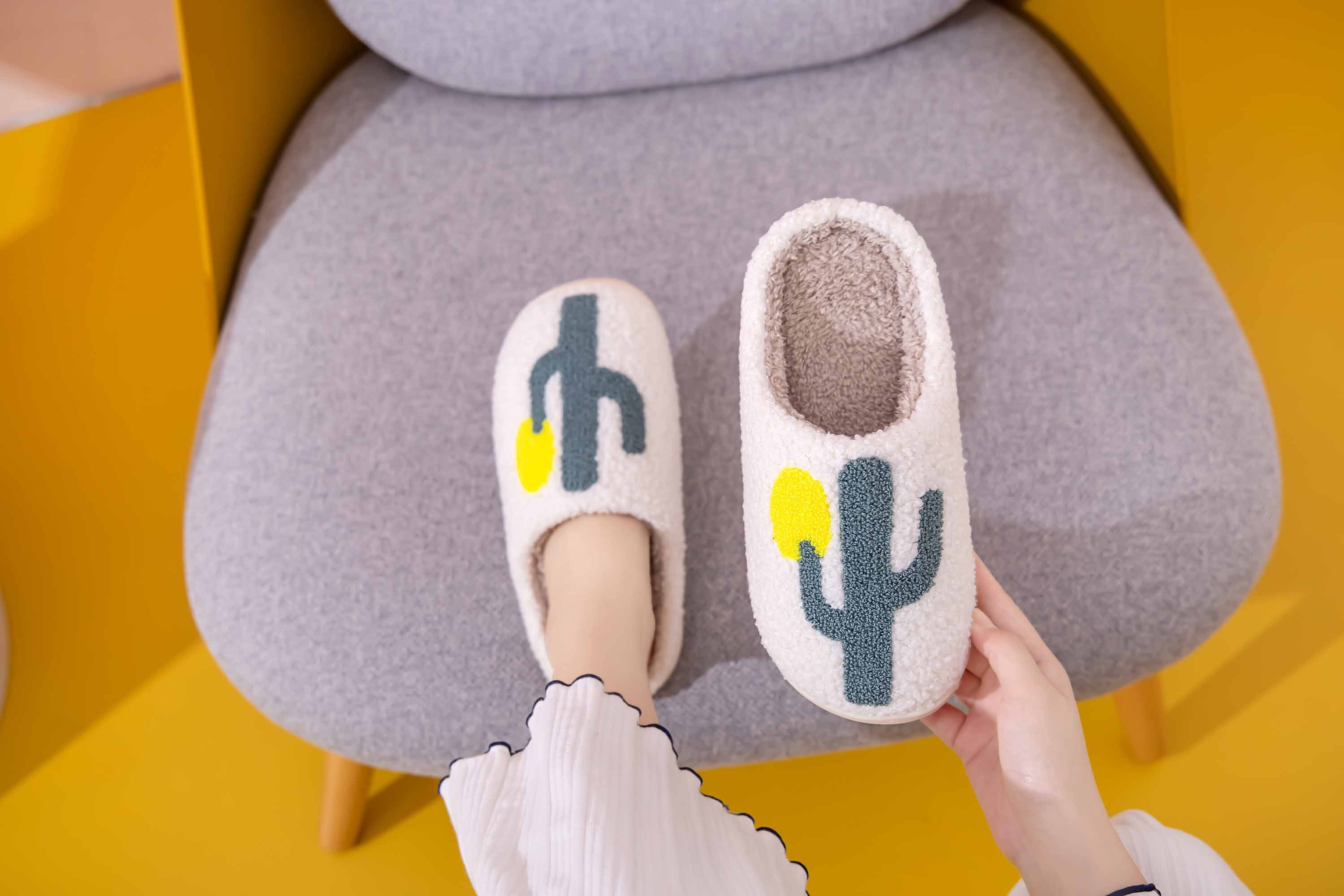 Women Cute Soft Plush Comfy Warm Winter Slipper (Cactus / M)