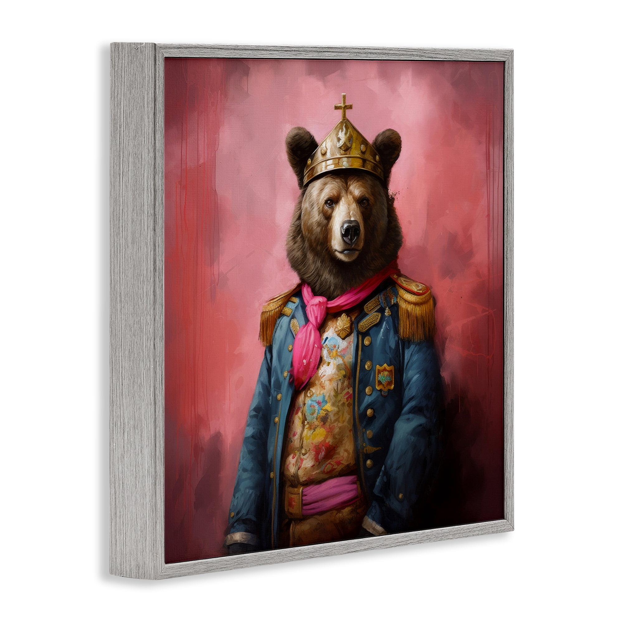 Stupell Industries Regal Bear Portrait Animals & Insects Painting Gray Framed Art Print Wall Art, 12 x 12