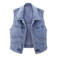 thumbnail image 2 of Delayuji Womens Denim Vest Top Button Down Waistcoat Frayed Sleeveless Ripped Jacket Tank Top Y2K Vest with Pockets Blue M, 2 of 6