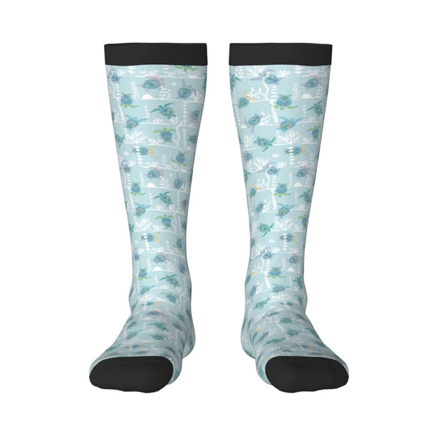 Fotbe Sea Turtle Calcetas Divertidas Estampadas para Hombre y Mujer, Calcetas de Algodón hasta la Rodilla para Caminar, Correr, Enfermería y Embarazo