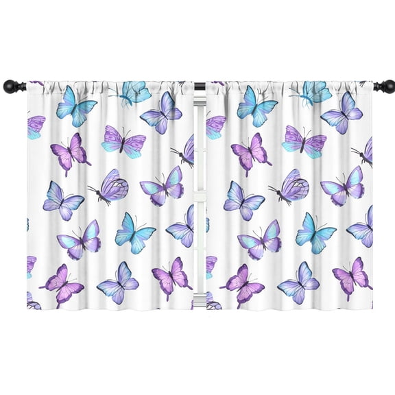 Blackout Kids Curtains,Purple Blue Butterfly Pattern Childrens Insulated Curtains Set Of 2,Bedroom Essentials,Toddler Room Decor 42"x54"