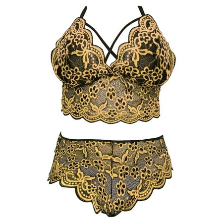 KBKYBUYZ Women s Plus Size Hot Lace Wireless Bra Lingerie Sleepwear Pajamas Underwear Set