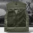 thumbnail image 6 of Outdoors Casual Vest Tank Top for Men Plus Size Solid Color Loose Multi-Pocket Multifunctional Zipper V-neck Sleeveless Jackets for Work Camping Hiking Fishing, Army Green, Size 2XL, 6 of 7