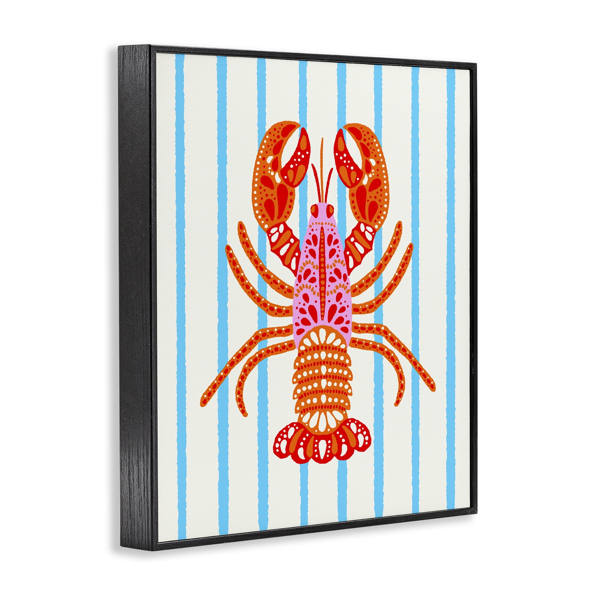 Stupell Industries Bright Boho Lobster on Stripes Black Framed Giclee Art, design by Indira Prieto | IndySign