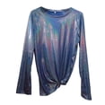 thumbnail image 2 of Women's Metallic Tops Long Sleeve Crew Neck Holographic Shiny T-Shirt (Blue S), 2 of 3