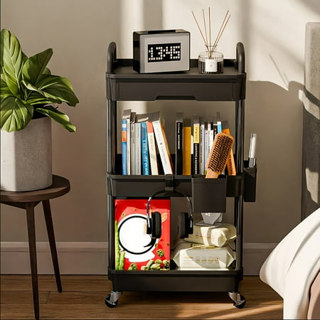 3/ 4/ 5 Tier Rolling Utility Cart with Drawer, Utility Cart Made of Multifunctional Storage Organizer Tool for Kitchen, Bathroom, Living Room, Office