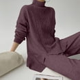 thumbnail image 4 of Usmixi Womens Sweater Outfits Set Womens Turtleneck Sweater 2 Piece Sets Winter Cozy Trendy Slit Knitted Pullover Sweater and Long Pant Lounge Sets Casual Solid Homewear Sets Deals on Sale, 4 of 5