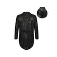 thumbnail image 2 of Yeahdor Kids Boys Sequin Tailcoat Lapel Neck Swallowtail Coat Jacket with Hat Jazz Dance Suit Black 12, 2 of 6