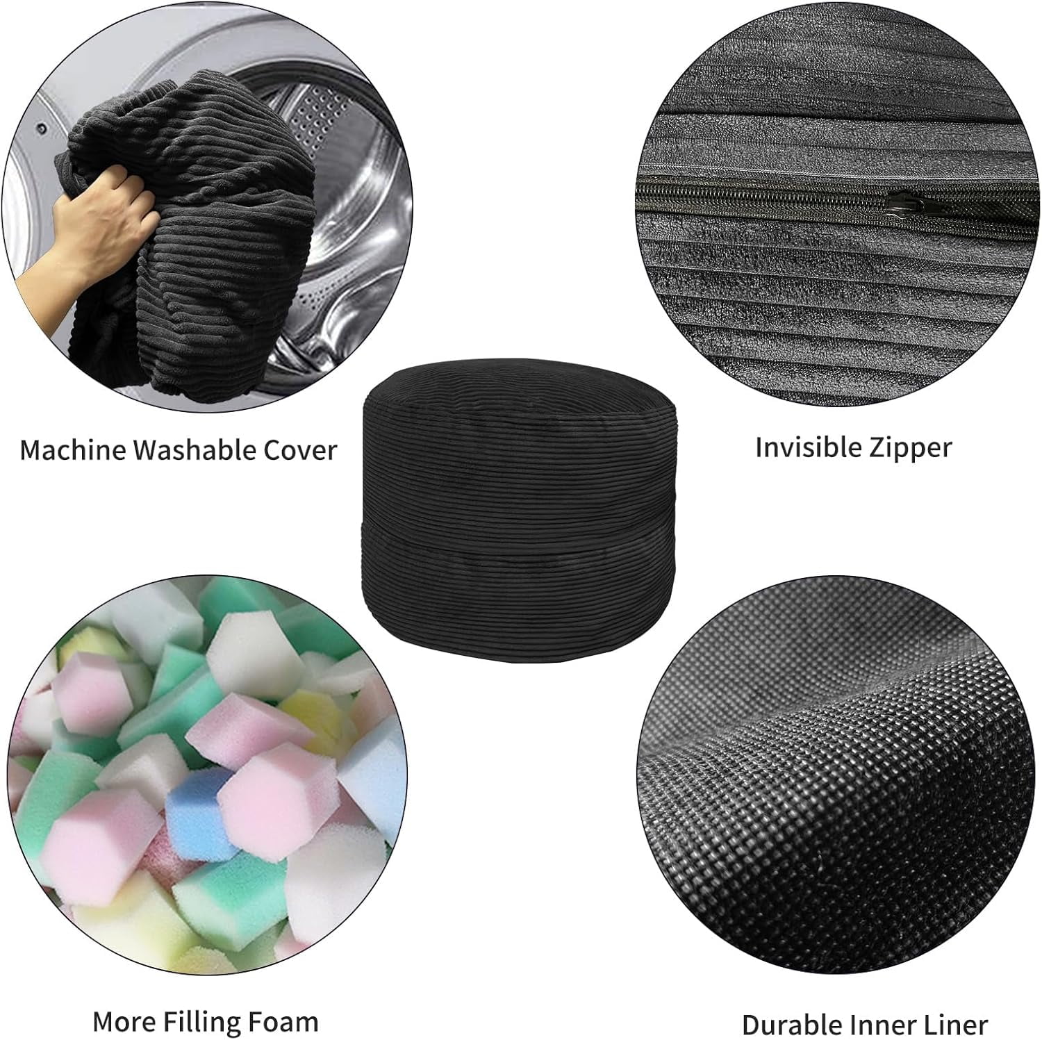 Bean Bag Chairs for Adults, 3FT Bean Bag Chairs with Plush Microfiber Removable Cover, Giant Bean Bag Chairs with Memory Foam Big Sofa Bean Bag Chairs for Reading, Gaming Cozy Chair, Black