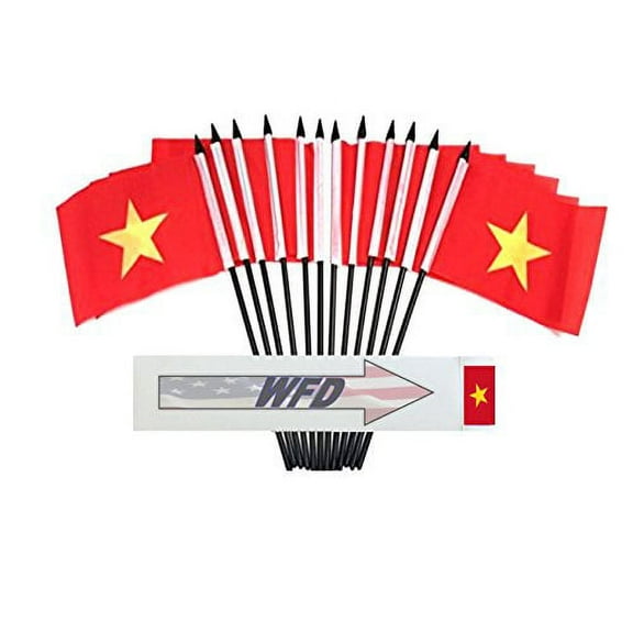 Pack of 12 4"x6" Vietnam Polyester Miniature Office Desk & Little Table Flags, 1 Dozen 4"x 6" Vietnamese Small Mini Hand Waving Stick Flags