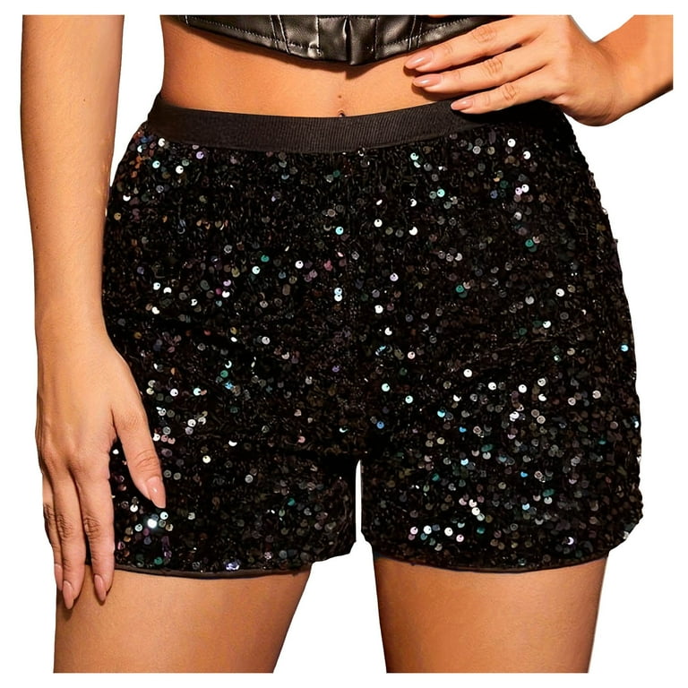 Black sequin shorts plus size sale