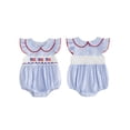 thumbnail image 2 of BemeyourBBs Newborn Baby Girl 4th of July Outfit Patriot Independent Day Clothes Summer Bubble Romper 0 3 6 12 18 Months USA Flag Embroidery Striped Doll Collar Fly Sleeves Bodysuit Jumpsuit Playsuit, 2 of 9