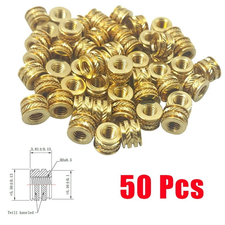 Brass Heat-Set Inserts for Plastic - M3 x 3mm - 50 pack