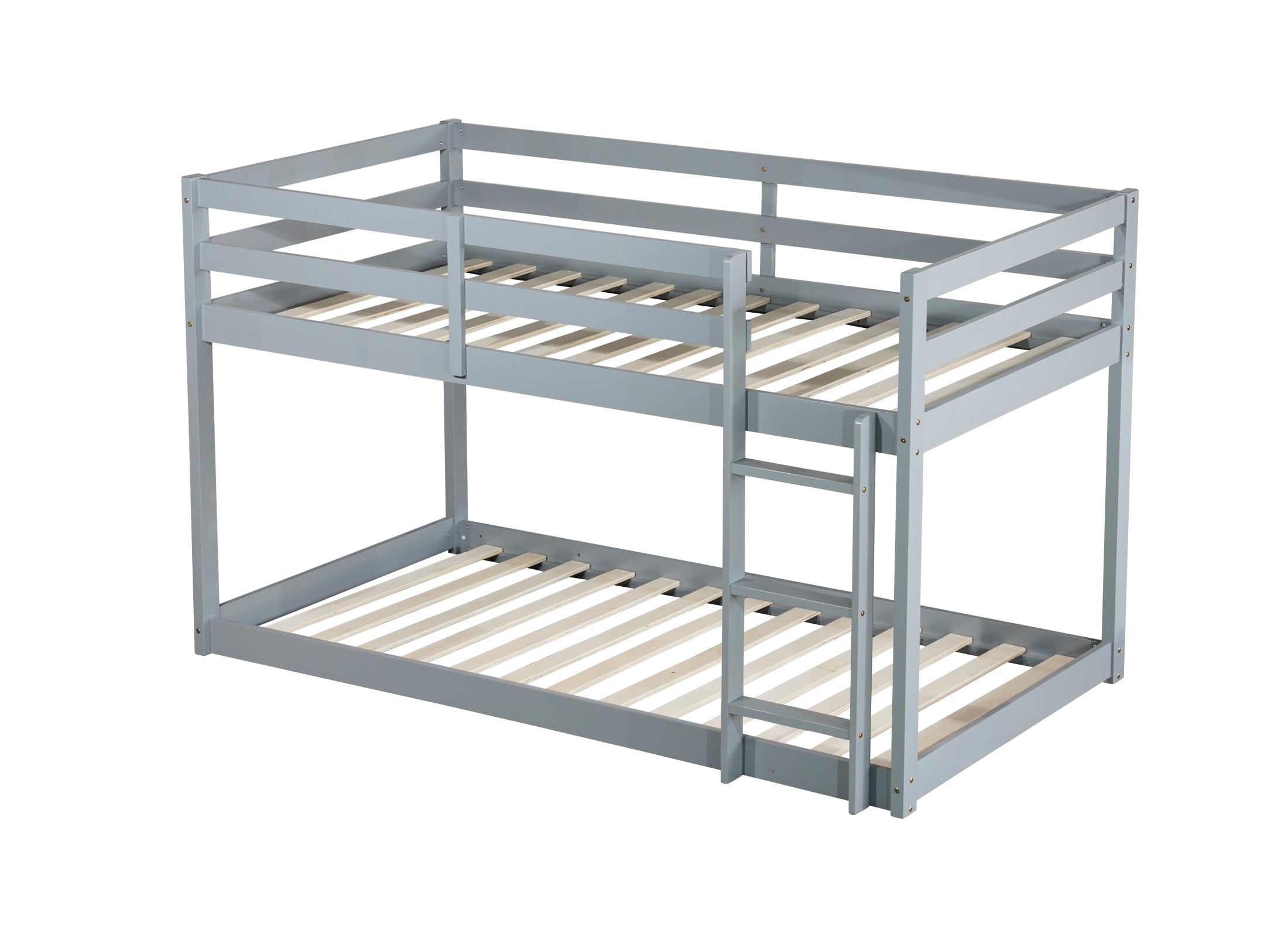 Aukfa Bunk Bed for Kids - Wood Bed Frame with Ladder - Twin over Twin - Gray