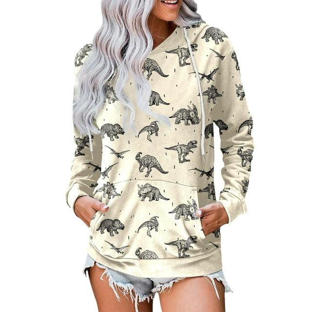 Sweat à Capuche Imprimé Dinosaure Mignon pour Femmes