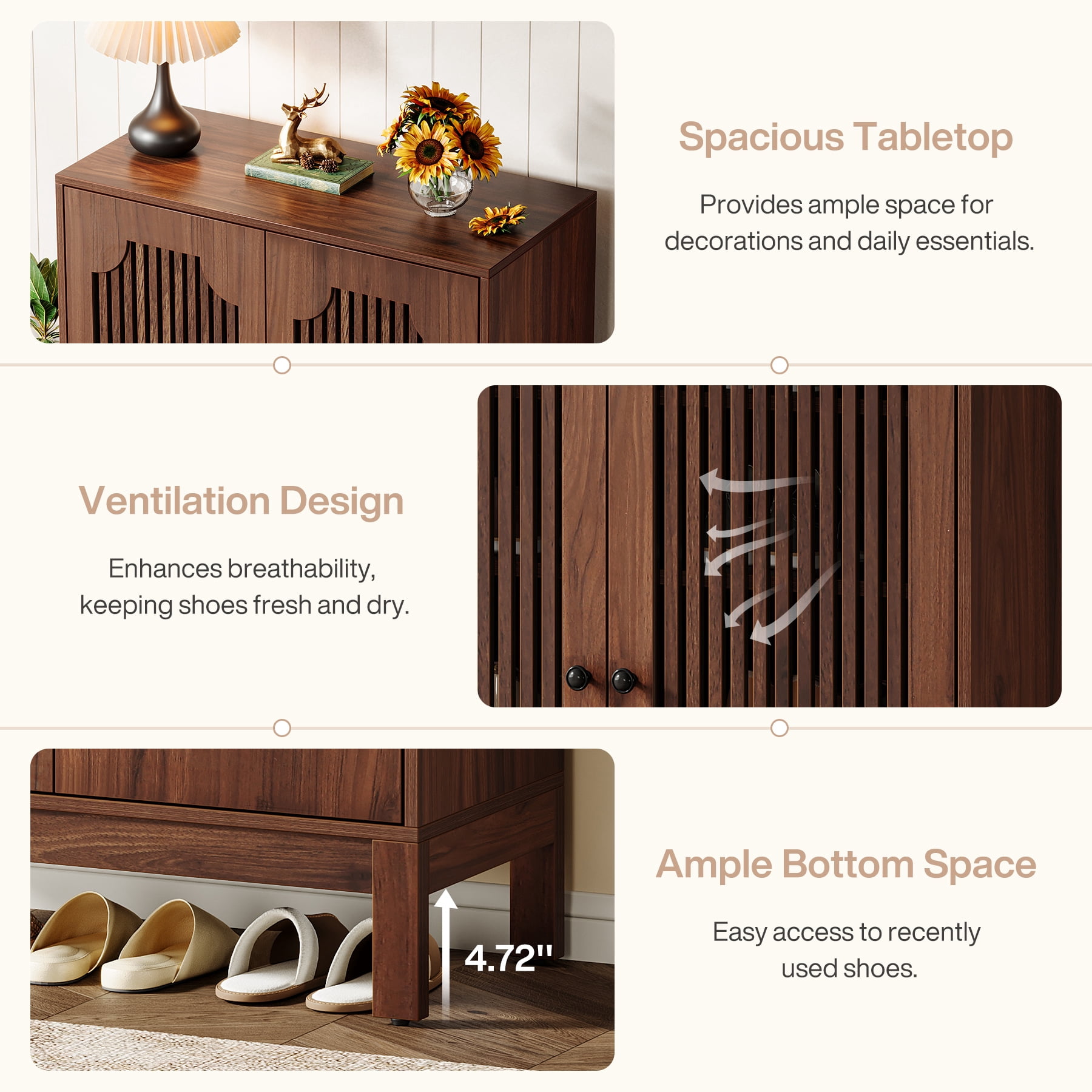 Fnova 5-Tier 20 Pairs Shoe Cabinet with Doors, Narrow Wooden Shoe Rack Organizer with Adjustable Shelves for Entryway, Hallway, Living Room, Brown