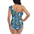 thumbnail image 5 of Picia Dinosaur on the Beach Vacation Pattern Women's One Piece Swimsuits,One Shoulder Swimwear Asymmetric ,Ruffle Monokinis Bathing Suits,High Waisted Flattering Bathing Suits-, 5 of 8