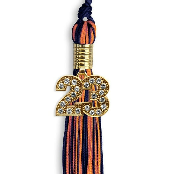 Navy Blue/Orange Mixed Color Graduation Tassel with Gold Date Drop