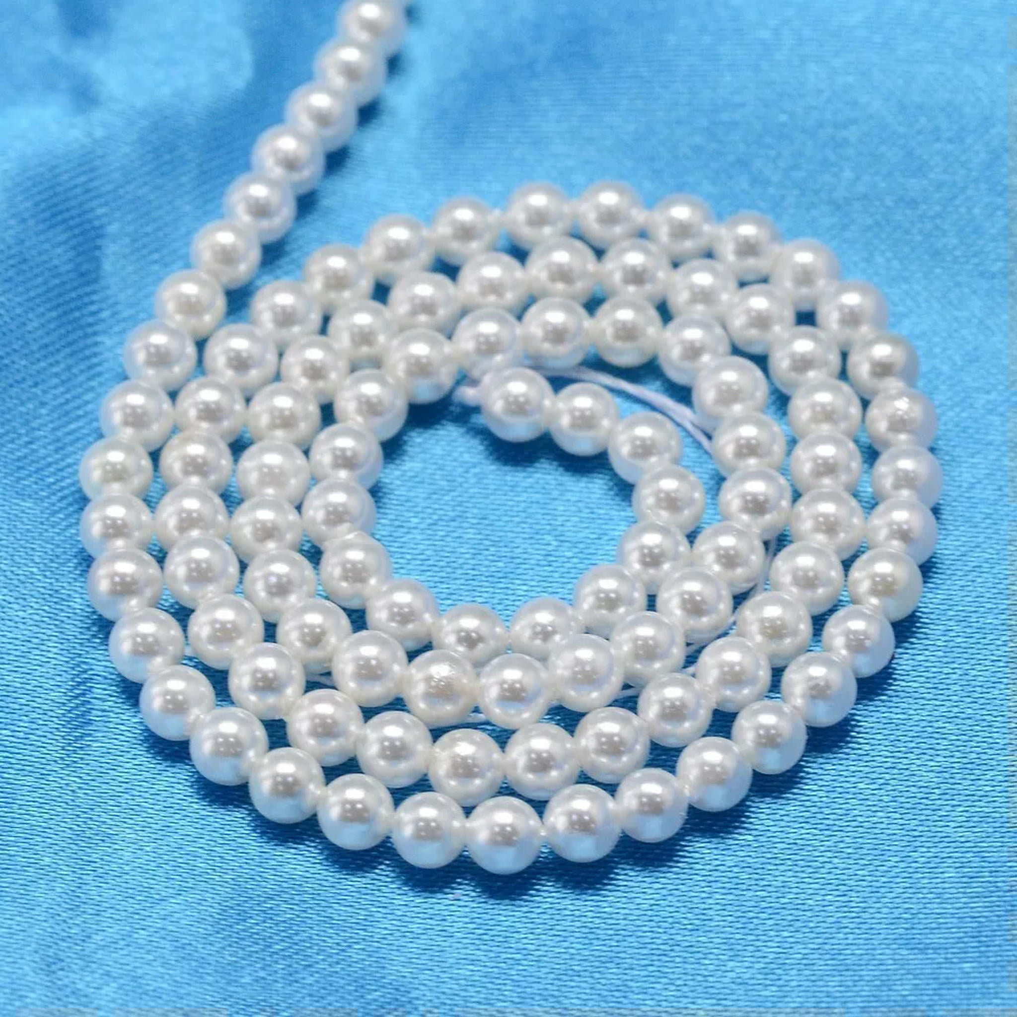 EOEMY 5 Strands White 3mm Round Shell Pearl Bead Strands Crafts For Jewelry Making 15"