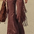 thumbnail image 4 of MORTTIC Women's Solid Color Fringe Wide-Leg Jumpsuit Western Style Overall with Pockets And Adjustable Straps Button Dark Red，S, 4 of 5