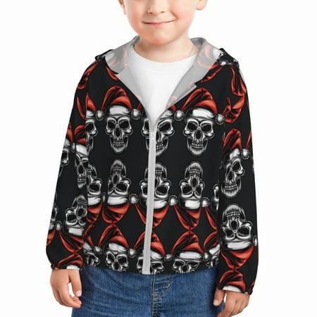 

Vsdgher Skull santa hat Kids Sun Protection Hoodie with Zip Rash Guard Tops Children s Long Sleeve Sun Protection Clothing - 4 Years