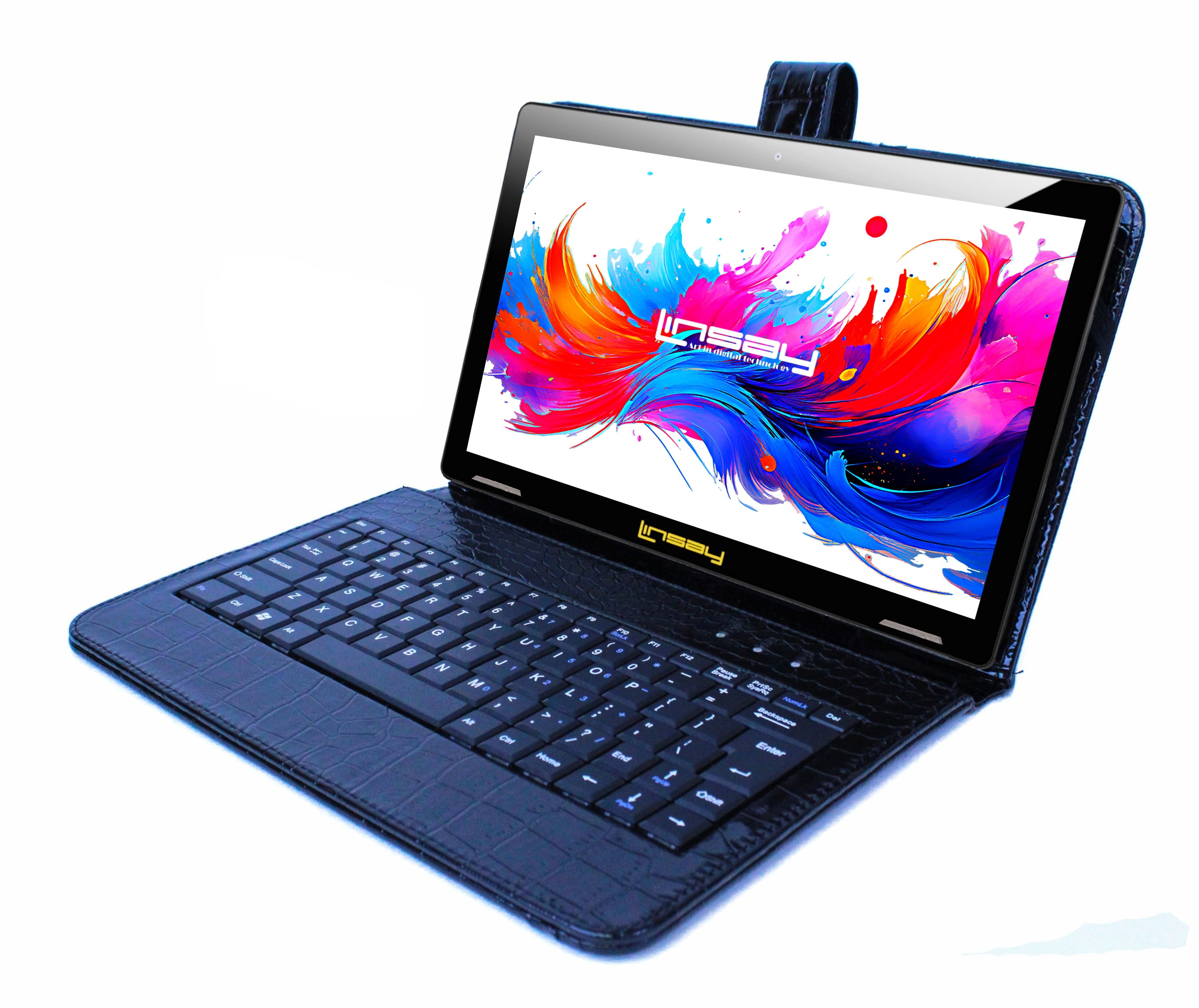 LINSAY 10.1" Octa Core 256GB Storage Android 15 Tablet with Black Crocodile Keyboard