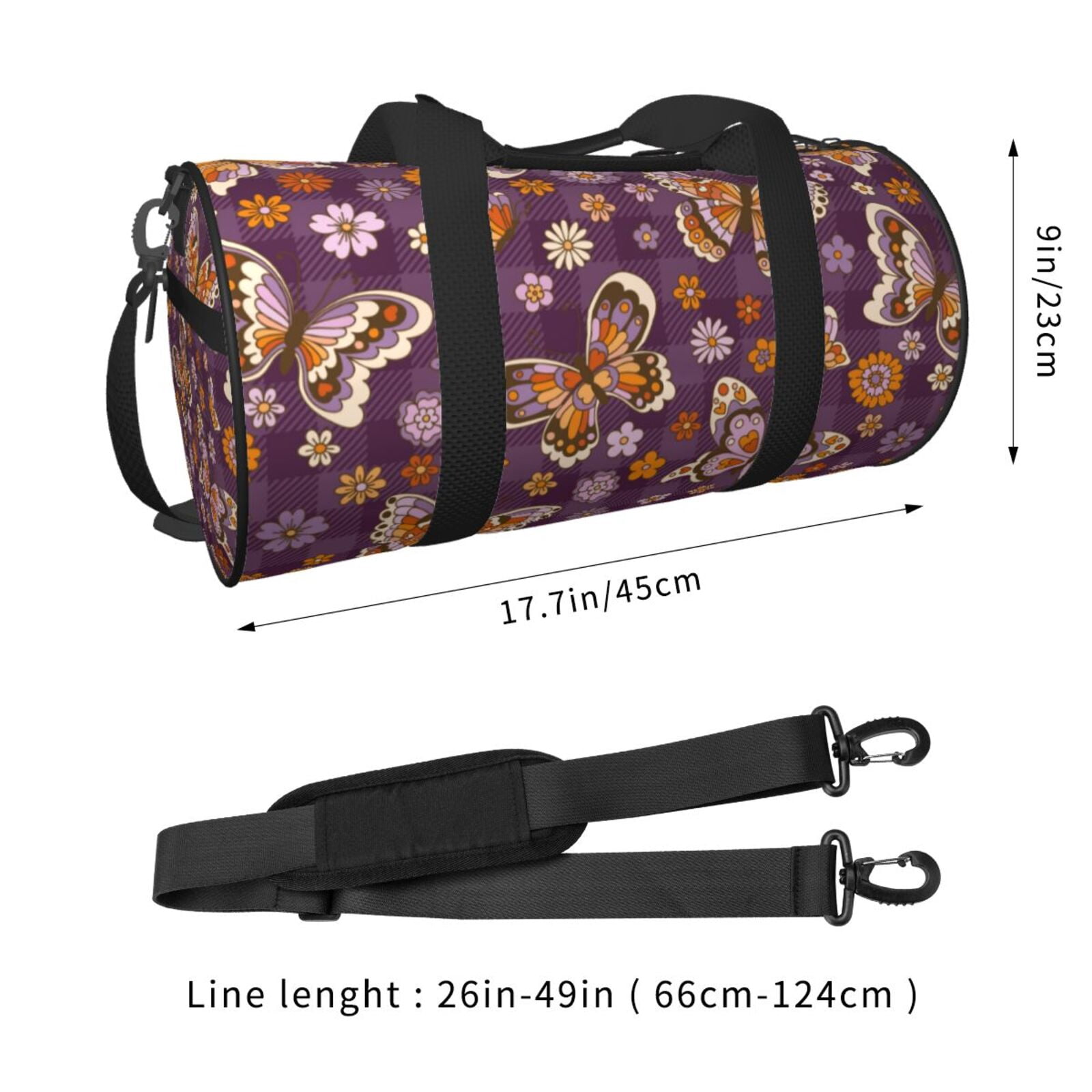 Vsdgher Buffalo Plaid and Butterflys 45L Foldable Duffel Bag, Sports Gym Bag,Overnight Bag, Portable Weekender Bag for Airplanes