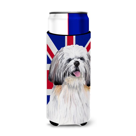 Carolines Treasures SC9840MUK Shih Tzu with English Union Jack British Flag Ultra Hugger for slim cans Slim Can