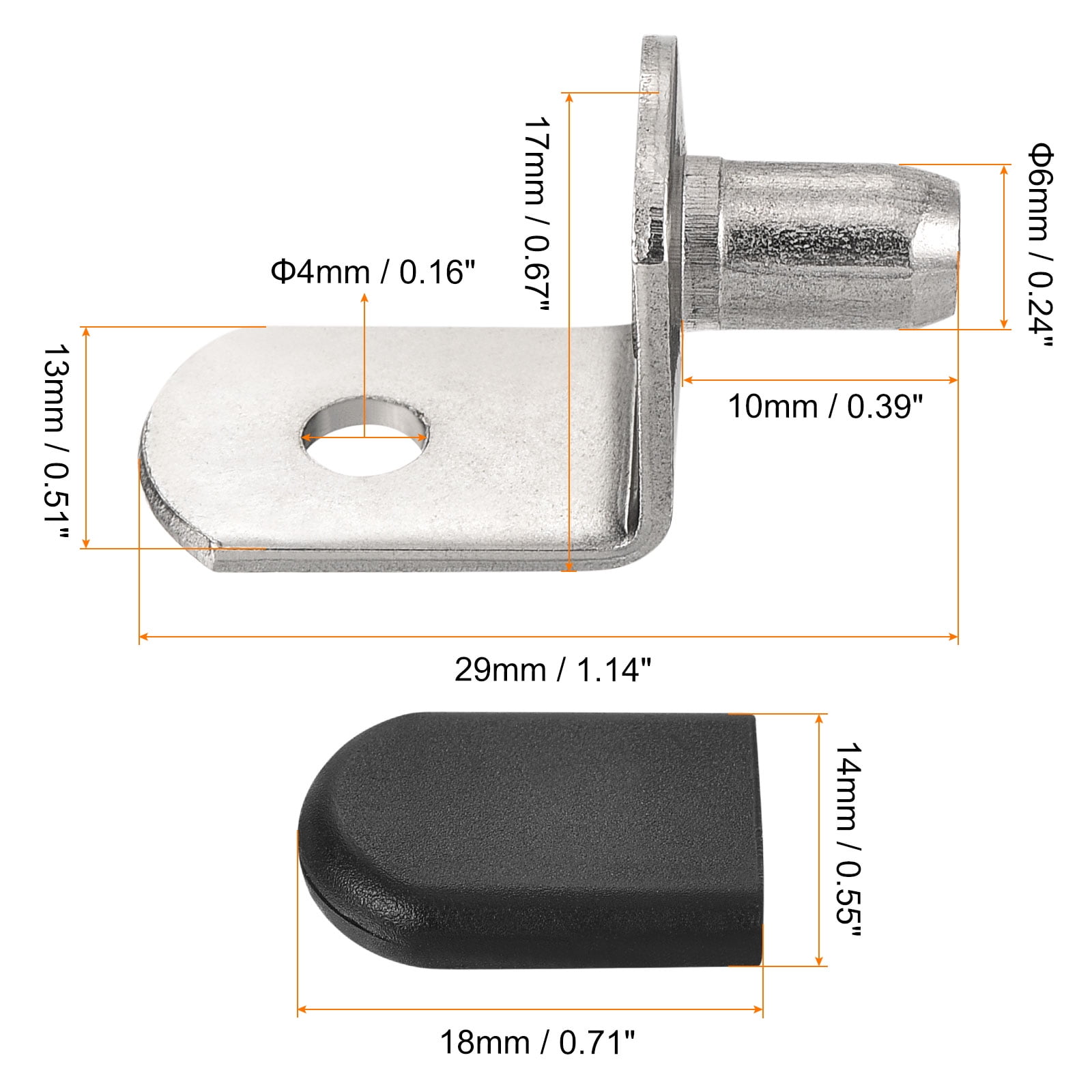 Shelf Support Pegs, 60pcs 6mm(1/4") L-Shaped Support Bracket Pegs Shelf Pin with Rubber Sleeve for Furniture Shelves Supplies, Silver Tone