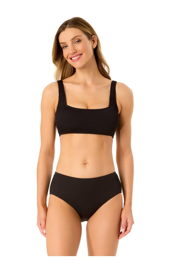 Women's Live In Color Textured Classic Square Neck Bralette Bikini Swim Top