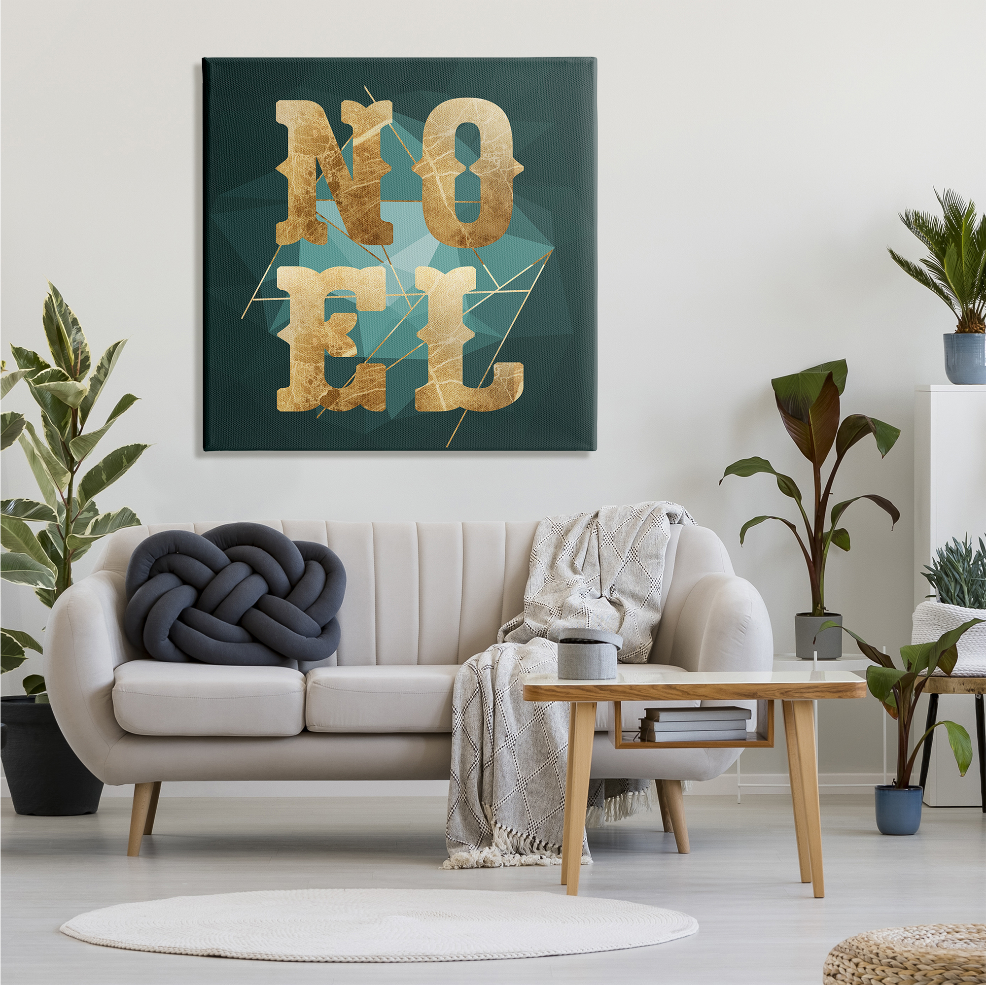 Stupell Industries Noel Glam Christmas Typography Green Geometric Shapes Holiday Painting Gallery Wrapped Canvas Print Wall Art, 36 x 36