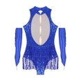 thumbnail image 4 of Eandarui Ensemble de Costume de Danse Jazz pour Femmes Justaucorps à Sequins avec Gants Robe de Bal Salsa Rumba Bleu Royal G, 4 of 7