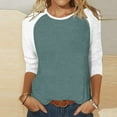 thumbnail image 2 of Fanxing Womens 3/4 Sleeve Fashion Crewneck Tops Patchwork Blouse Casual Loose Comfy Shirt Mint Green,XL, 2 of 5