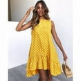 thumbnail image 2 of Robe Sans Manches à Pois pour Femmes, Col Rond à Volants, Robe Ample Imprimée à Pois, Robe d'Été, Jaune, TG, 2 of 6