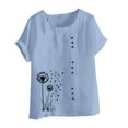 thumbnail image 4 of Tops for Women under $5 Short Sleeve Button Floral Print Casual T-shirt Blouse Light Blue L, 4 of 4